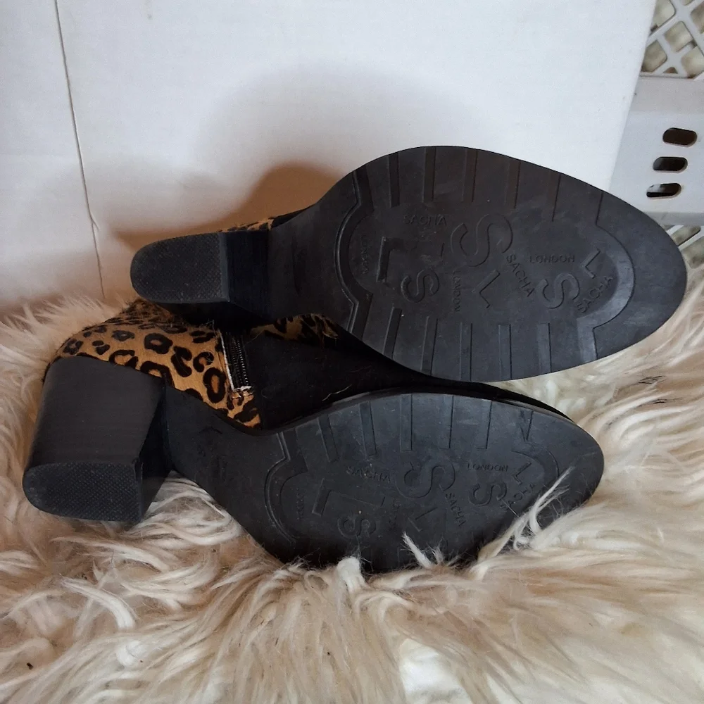 Sacha London Soft Black  & Leopard Ankle Boots 8 - Picture 9 of 12